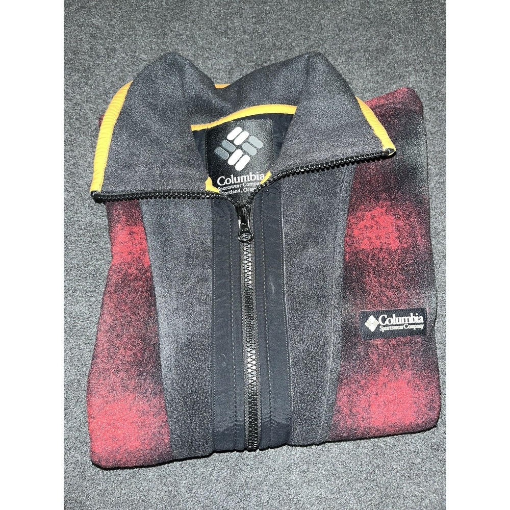 Columbia Quarter Zip Fleece Pullover women's Small Plaid Red Black Long Sleeve